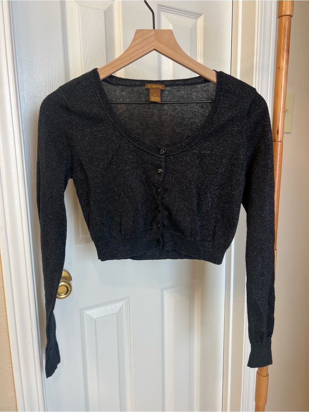 Copper Key Black Sparkle Cropped Cardigan